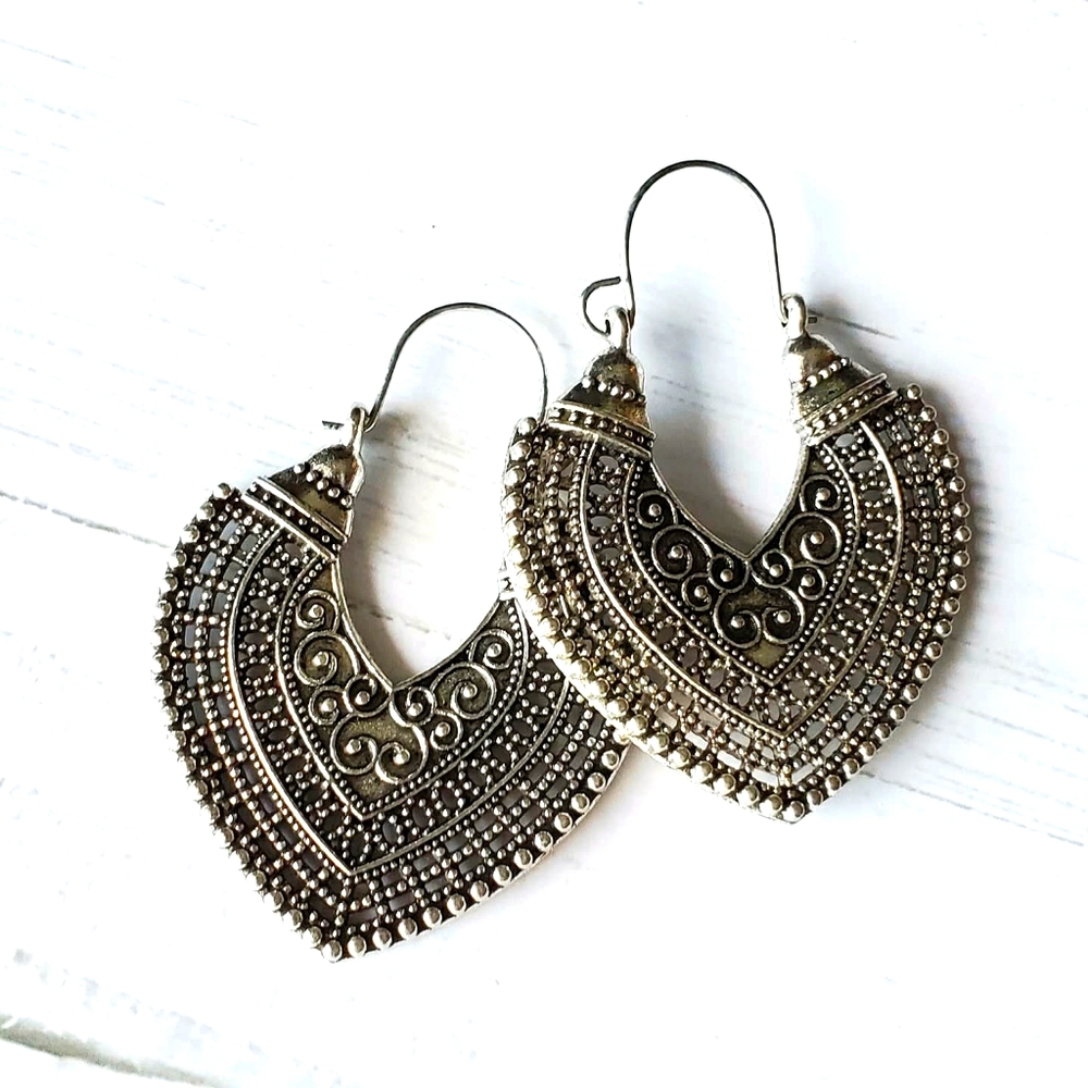 Silver Hoop Boho Earrings